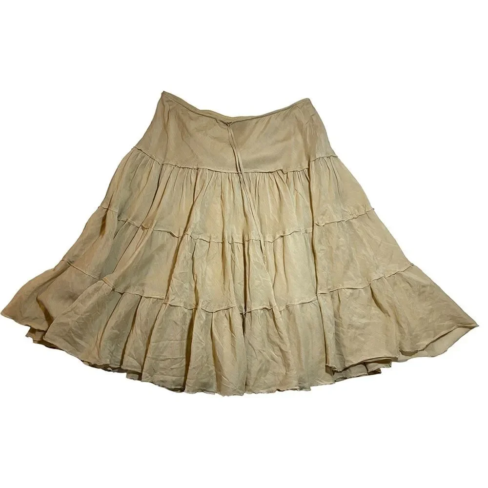 Express Tiered Silk & Cotton Skirt | Beaded Tie Waist | Size Medium | NWT